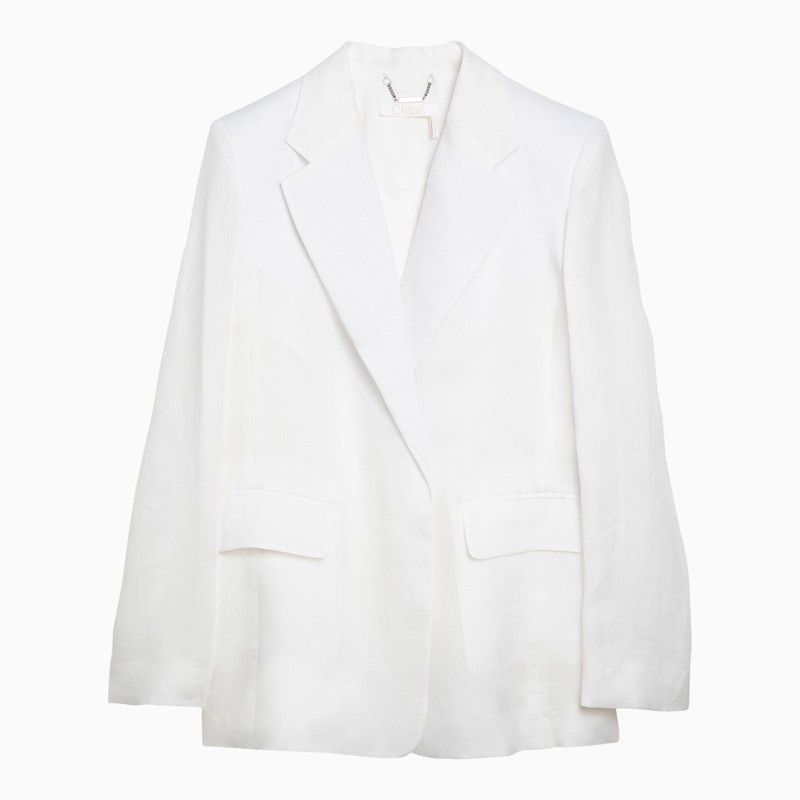 image of Chloe White Single-Breasted Jacket In Ramie, Women's (Size Medium)