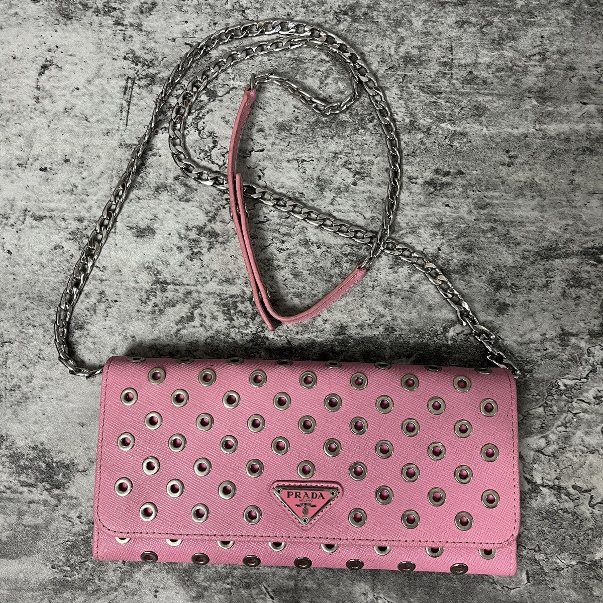 Prada Prada Pink Saffiano Rings Stud Clutch Chain Crossbody Size ONE SIZE - 2 Thumbnail