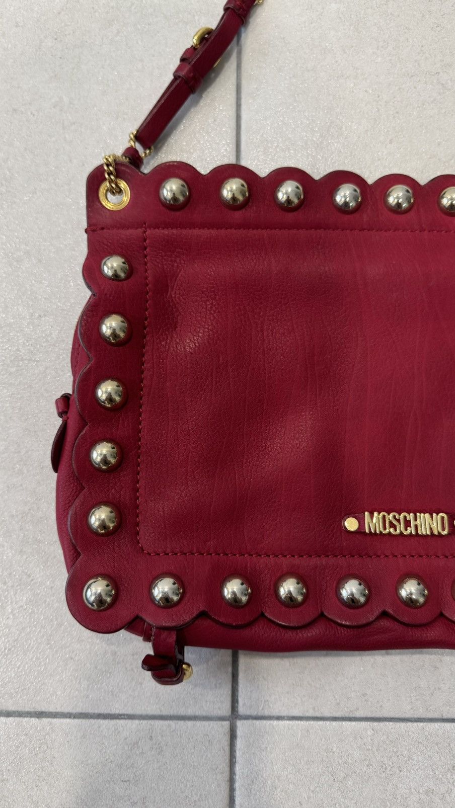 Moschino Moschino Red Studded Leather Flap Shoulder Bag Size ONE SIZE - 3 Thumbnail