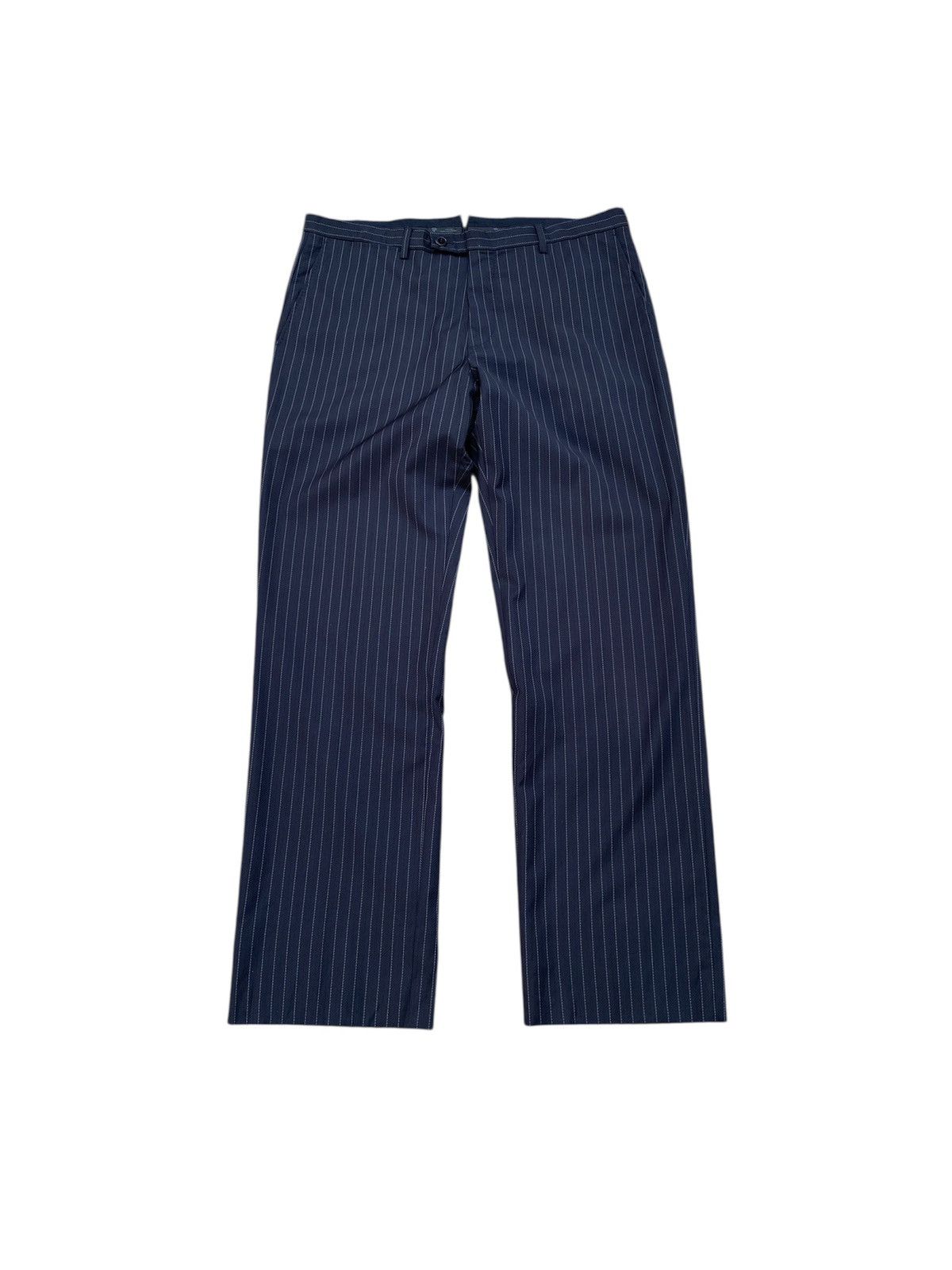 Versace × Versace Jeans Couture VERSACE BLACK FINE SILVER PINSTRIPE TROUSER PANT Size US 33 - 1 Thumbnail