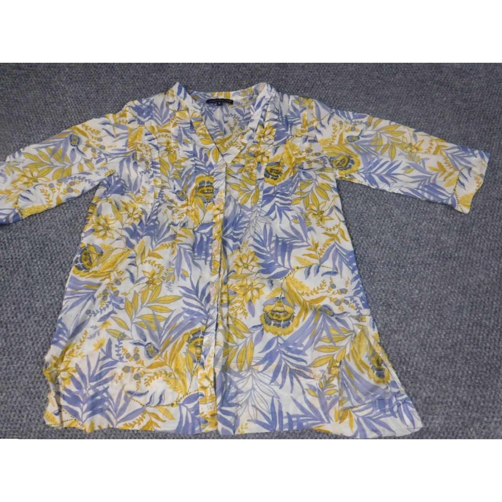 Vintage Club Z Collection Womens Blouse S Blue Floral Knit Crew Neck Pullover Stretch 3/4 Sleeve Casual Cotton Button Regular Classic Shirt Womens Size S / US 4 / IT 40 - 3 Thumbnail