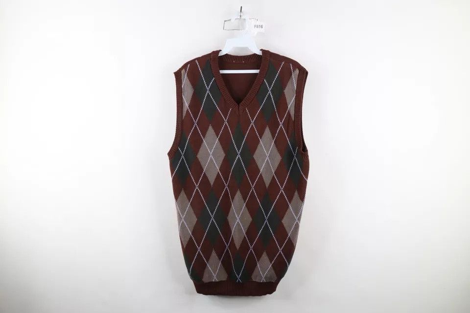 Vintage Vintage 90s Streetwear Knit V-Neck Sweater Vest Brown Size US L / EU 52-54 / 3 - 1 Thumbnail