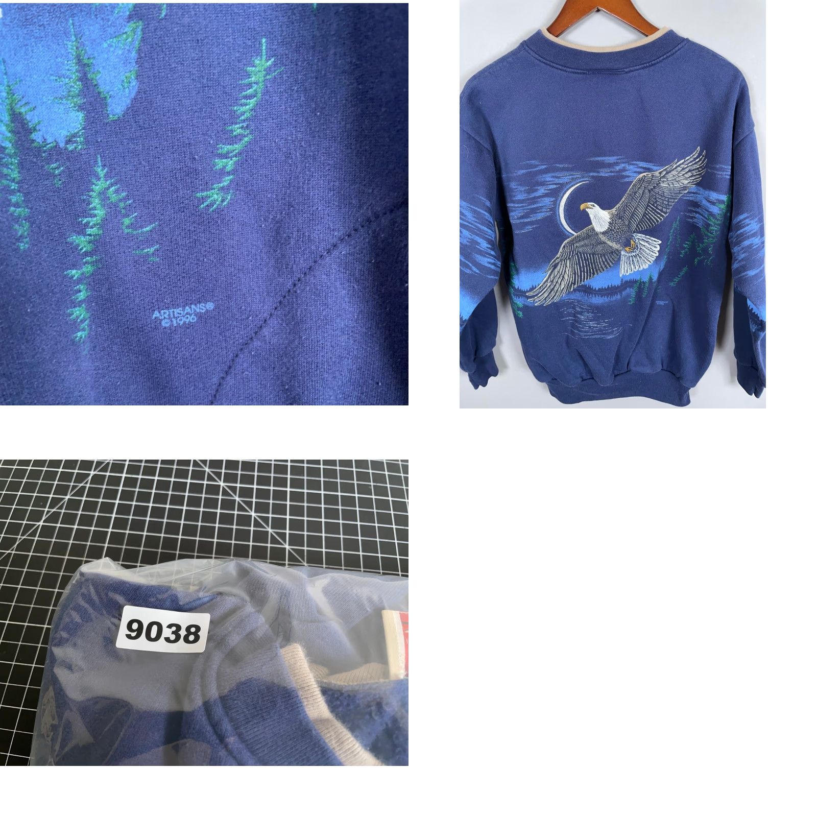 Vintage VINTAGE Woolrich Sweatshirt Henley 90s Eagle Print Adult Medium Blue Men’s Woolrich Logo Graphic Print Pockets Crew Neck Size US M / EU 48-50 / 2 - 9 Thumbnail