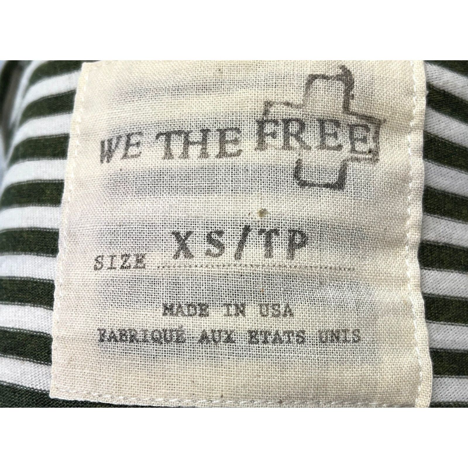 Free People Free People We The Free Peplum Striped T-Shirt Women's XS Green White, Casual Bohemian Cotton Blend Long Sleeve Round Neck Size XS / US 0-2 / IT 36-38 - 5 Thumbnail