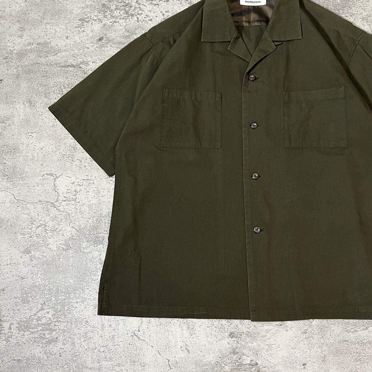 monkey time Monkey Time Relax Double Pocket Open Collar Shirt - Olive Size US M / EU 48-50 / 2 - 4 Thumbnail