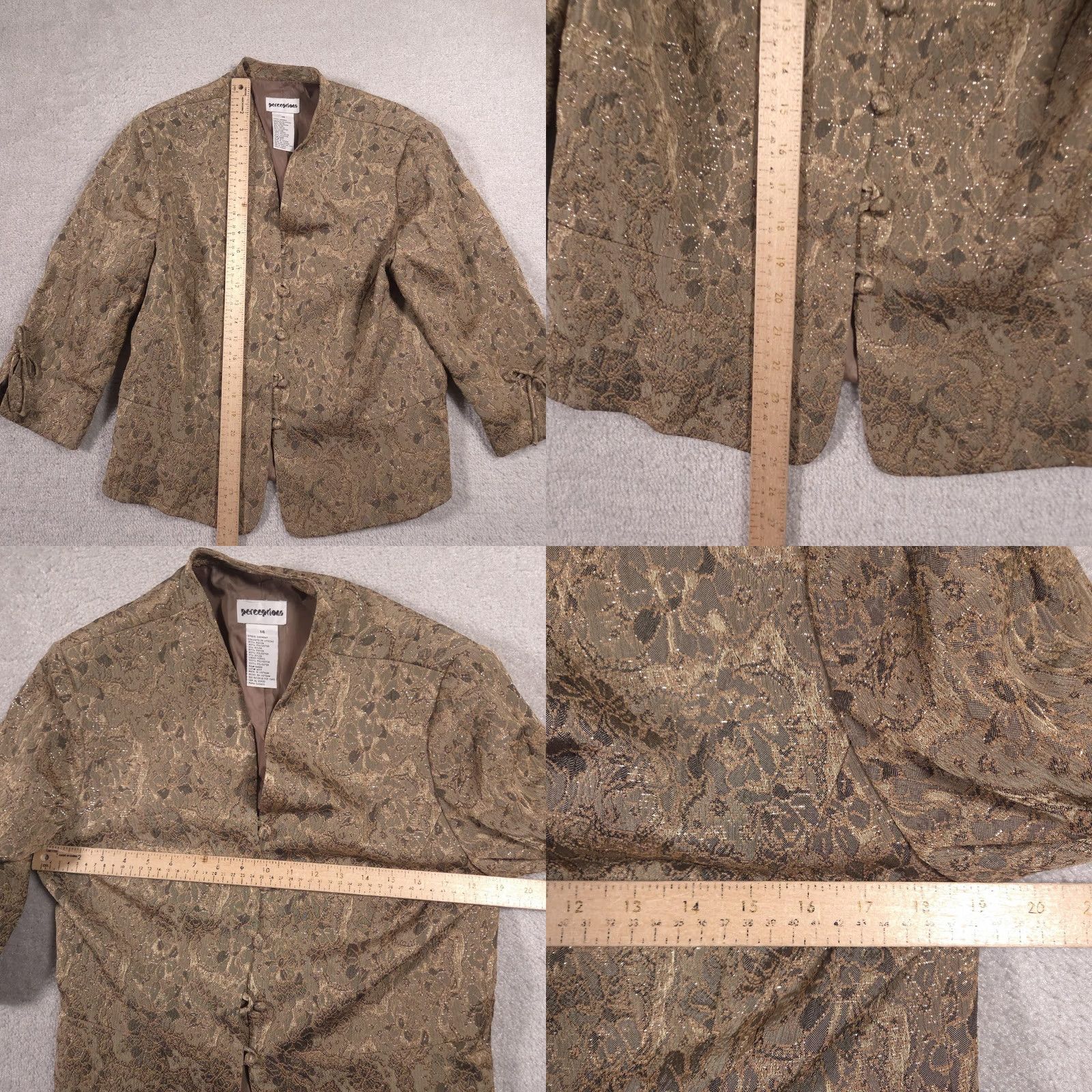 Vintage VINTAGE Perceptions Blazer Womens 14 Brown Metallic Floral Jacquard Evening Jacket Size XL / US 12-14 / IT 48-50 - 8 Thumbnail