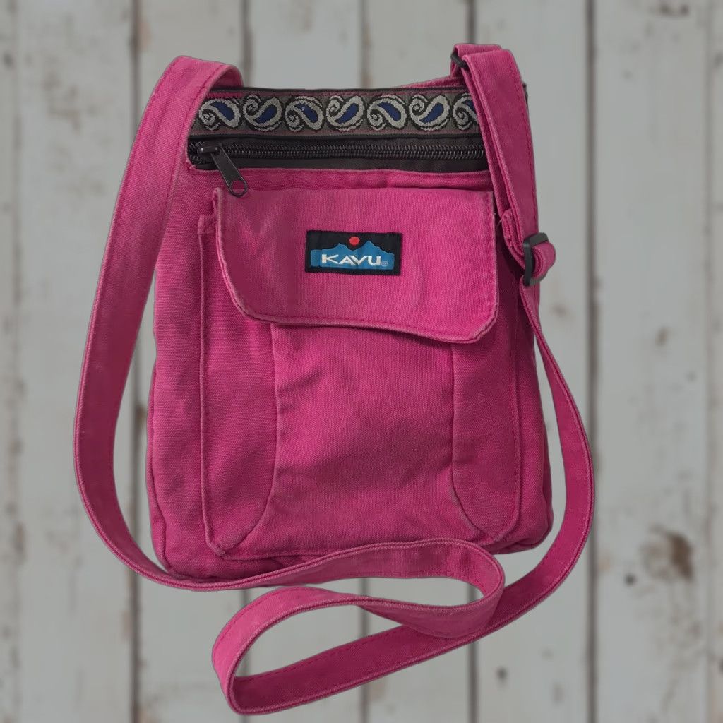 KAVU KAVU Pink Canvas Crossbody Bag Medium with Adjustable Strap, Pockets, and Turquoise Lining for Women Size ONE SIZE - 1 Thumbnail