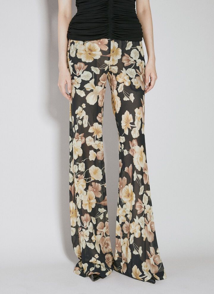 Saint Laurent Paris o1bcso1str1224 Flared Pants In Floral Silk Runway in Black Size 25" / US 0 / IT 36 - 1 Thumbnail