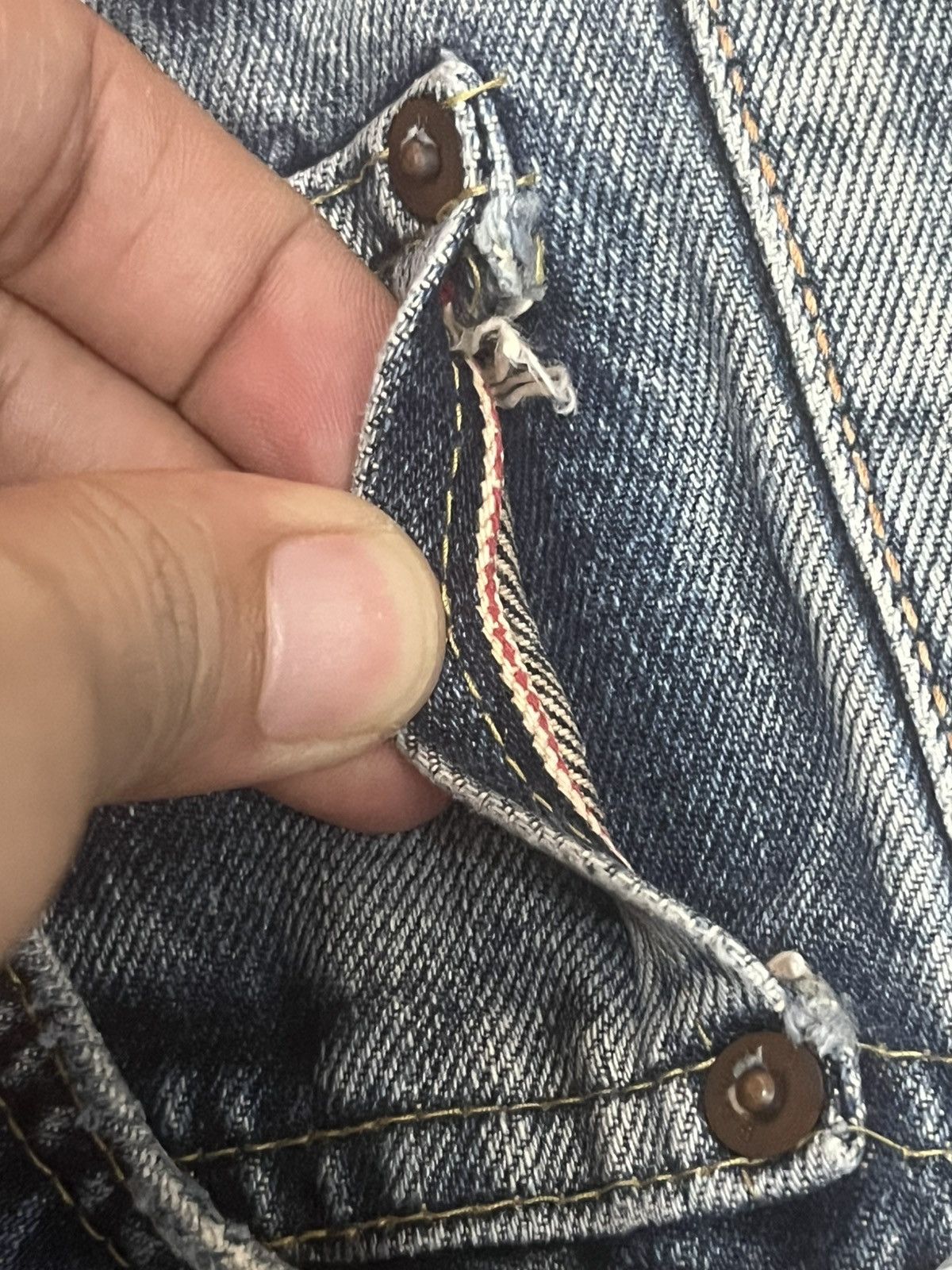 Edwin Vintage Edwin 505X Blue Washed Selvedge Frayed Leg Jeans Size US 32 / EU 48 - 6 Thumbnail