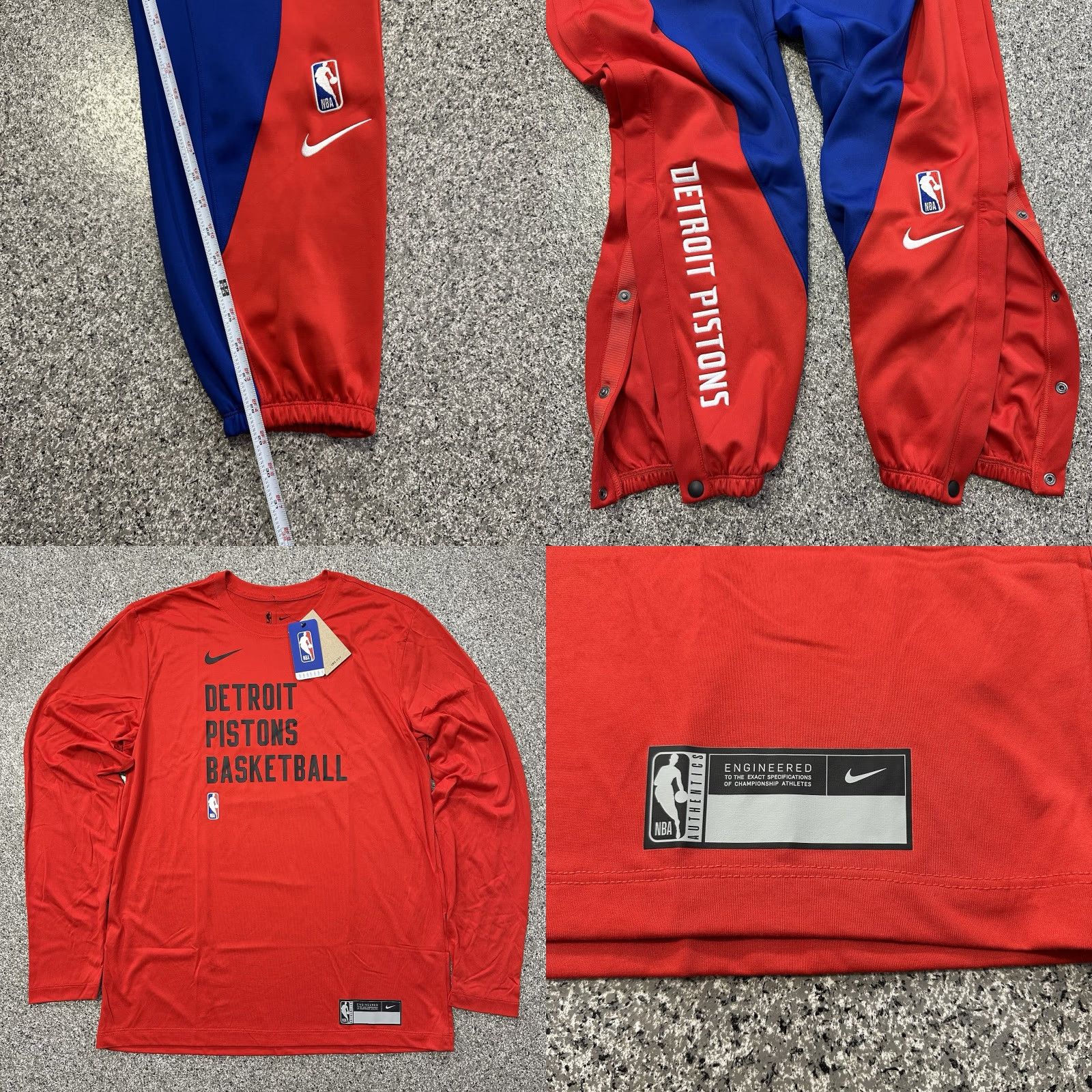 Nike VINTAGE Nike Detroit Pistons Tearaway Pants Shooting Shirt Set PE Mens L NBA Team Issued Size US L / EU 52-54 / 3 - 8 Thumbnail
