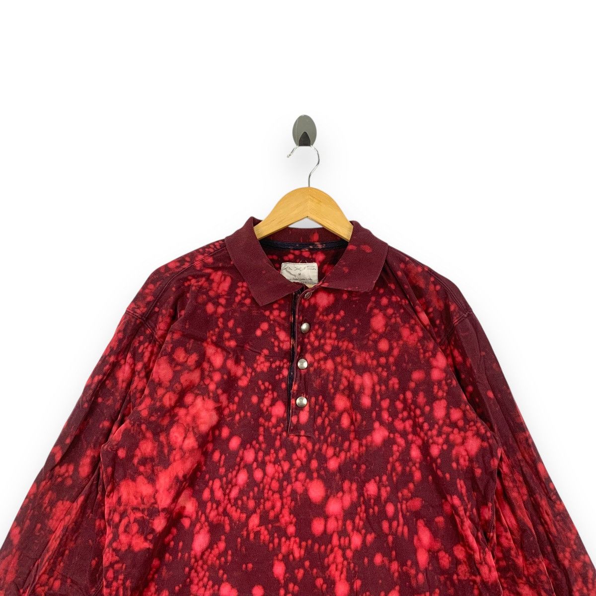 Other Vintage AXIS USA Made Bleach Dye Polo Long Sleeve Shirt Red Size M / US 6-8 / IT 42-44 - 2 Thumbnail
