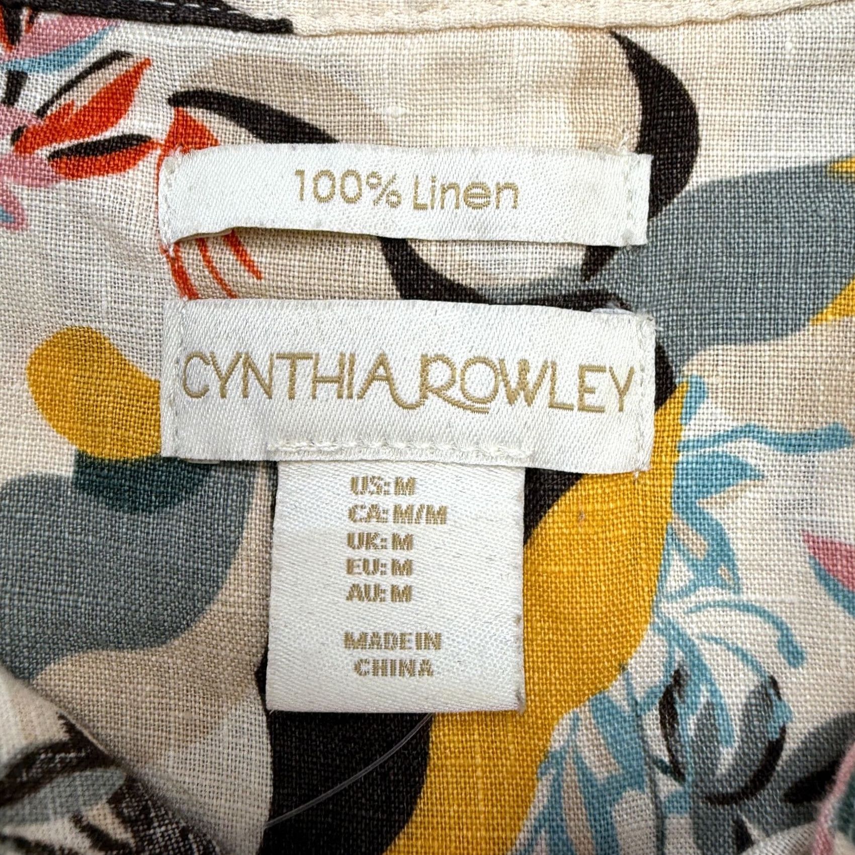 Cynthia Rowley Womens Linen Top Medium Beige Floral Sleeveless Resort Beach Tropical Tied Hem Cynthia Rowley Shirt Adult M Beige Floral Beach Tropical Casual Womens Size M / US 6-8 / IT 42-44 - 4 Thumbnail