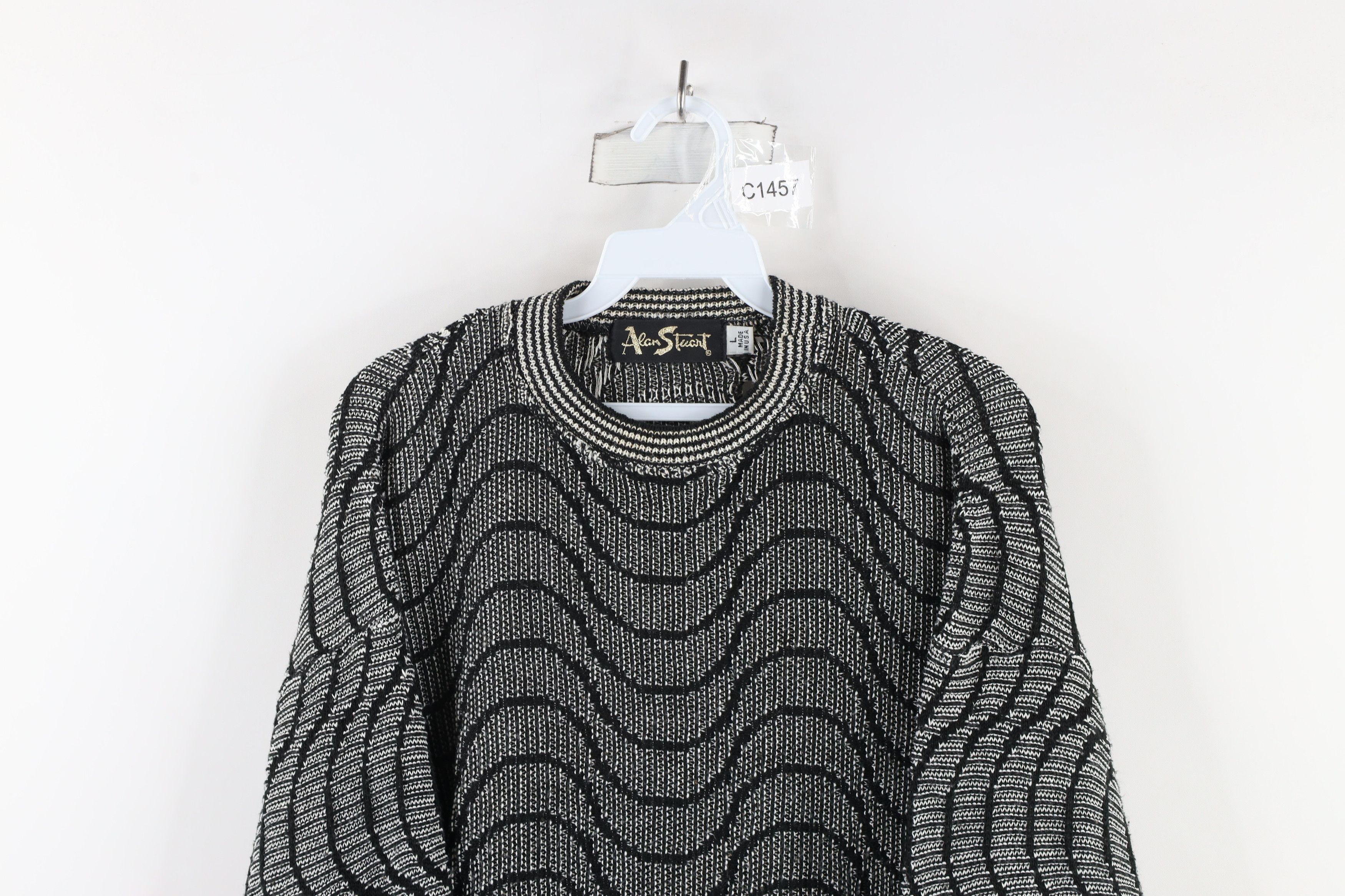 Vintage Vintage 90s Streetwear Wavy Ribbed Knit Crewneck Sweater USA Size US L / EU 52-54 / 3 - 2 Thumbnail