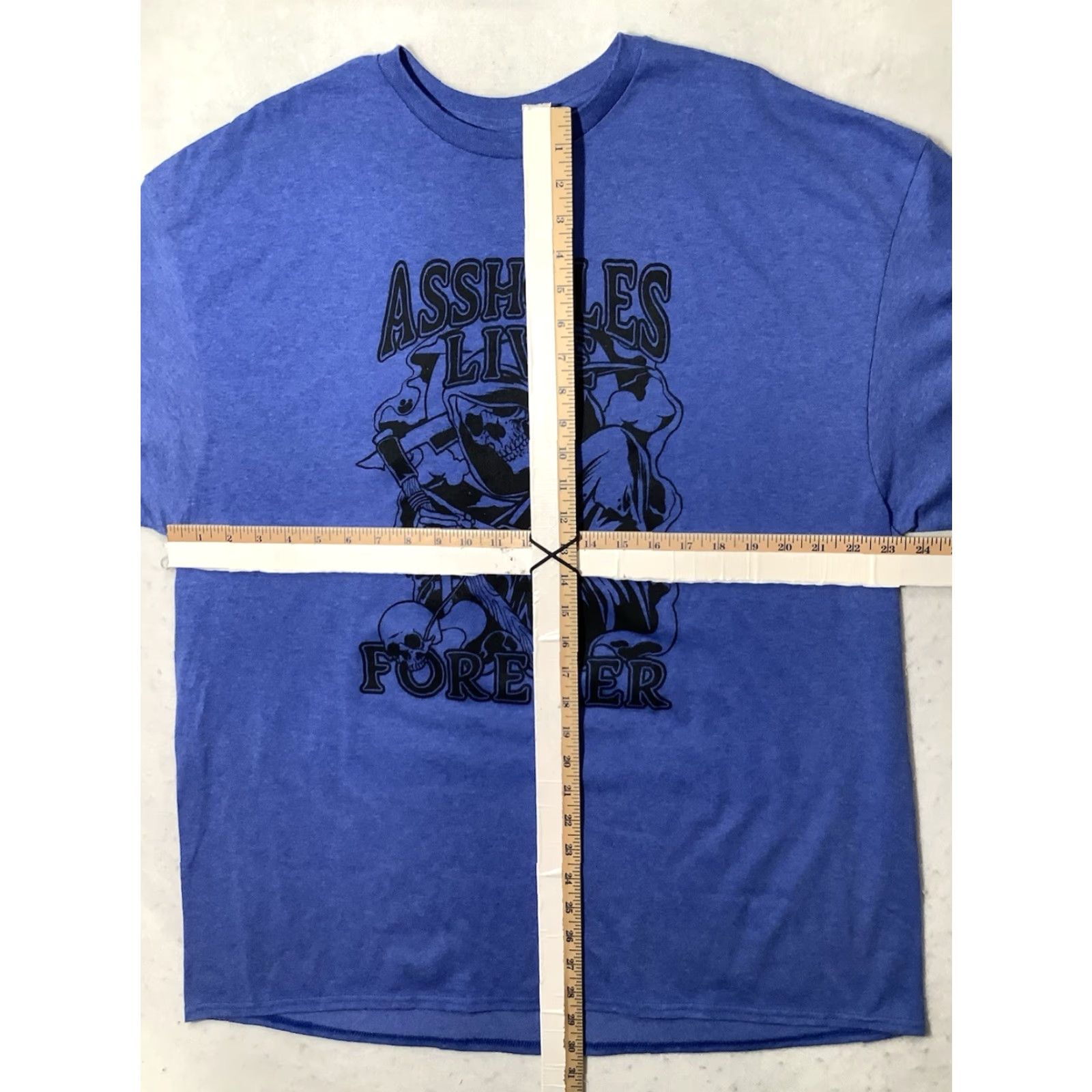 Olive ASSHOLES*S LIVE FOREVER T Shirt Blue XXL Short Sleeve Skull Graphic Mens Regular Shirt Size US XXL / EU 58 / 5 - 5 Thumbnail