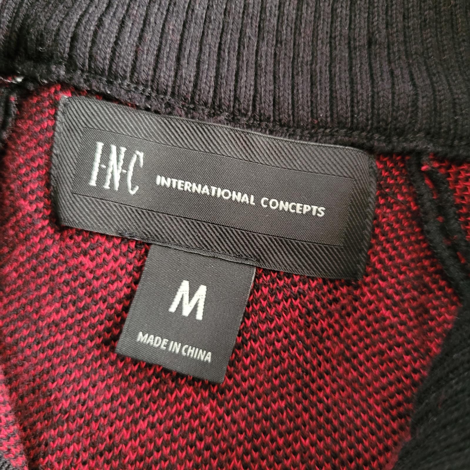 I.N.C INC International Concepts Full Zip Sweater Black & Red Knit Size US M / EU 48-50 / 2 - 3 Thumbnail
