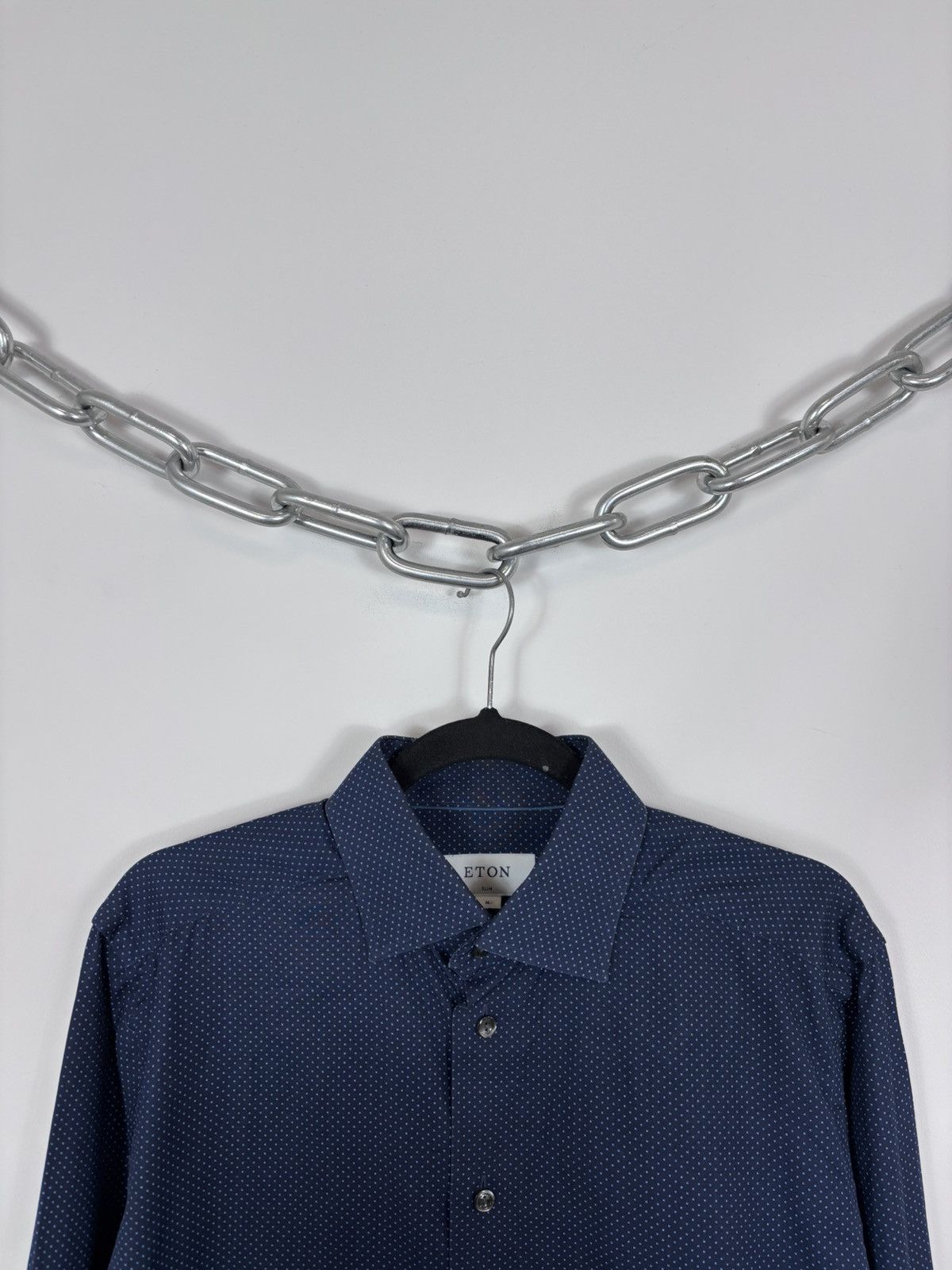 Eton Eton Men’s Polka Dot Slim Fit Navy Blue Button Up Shirt Size US M / EU 48-50 / 2 - 3 Thumbnail