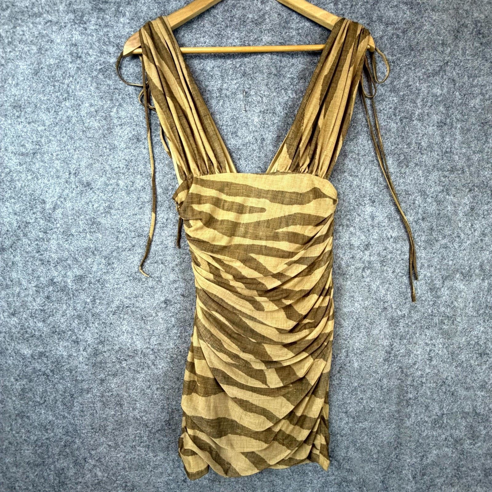 Zara Zara Mini Dress Womens Medium Tan Brown Zebra Stretch Ruched Size M / US 6-8 / IT 42-44 - 2 Thumbnail