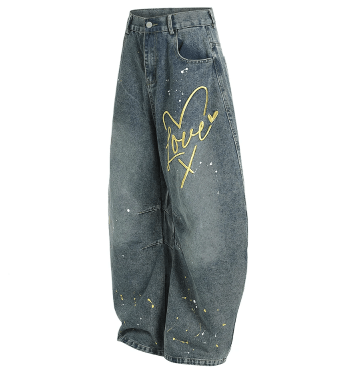 Japanese Brand Embroidery Baggy Jeans Size US 34 / EU 50 - 2 Thumbnail
