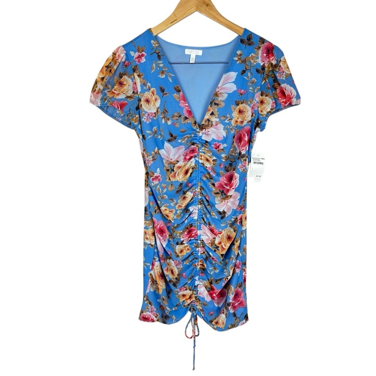 Nordstrom NWT Abound Blue Rose Floral Ruched Bodycon Dress Size Large Size L / US 10 / IT 46 - 1 Thumbnail