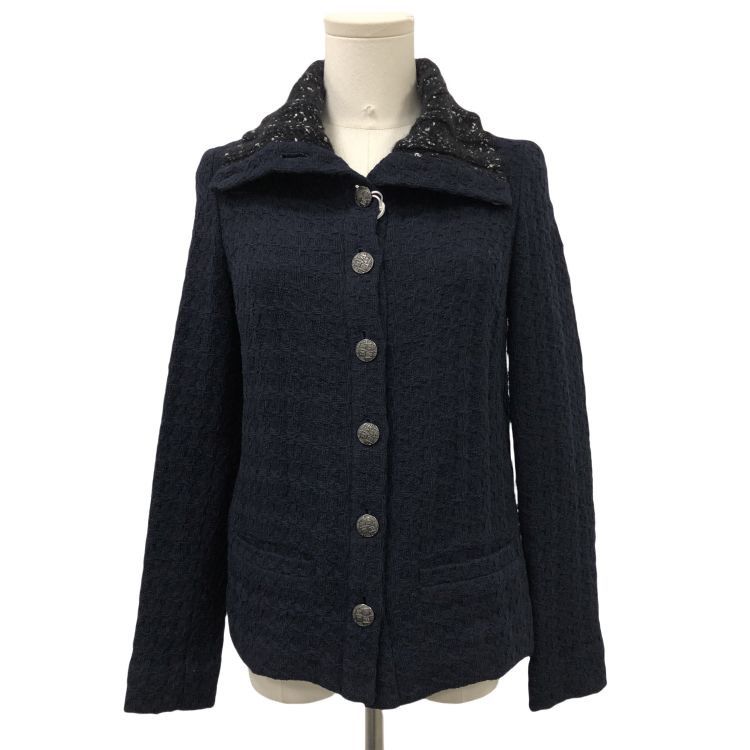 Chanel Chanel Navy Textured Button Jacket Size 34 Size XS / US 0-2 / IT 36-38 - 1 Thumbnail