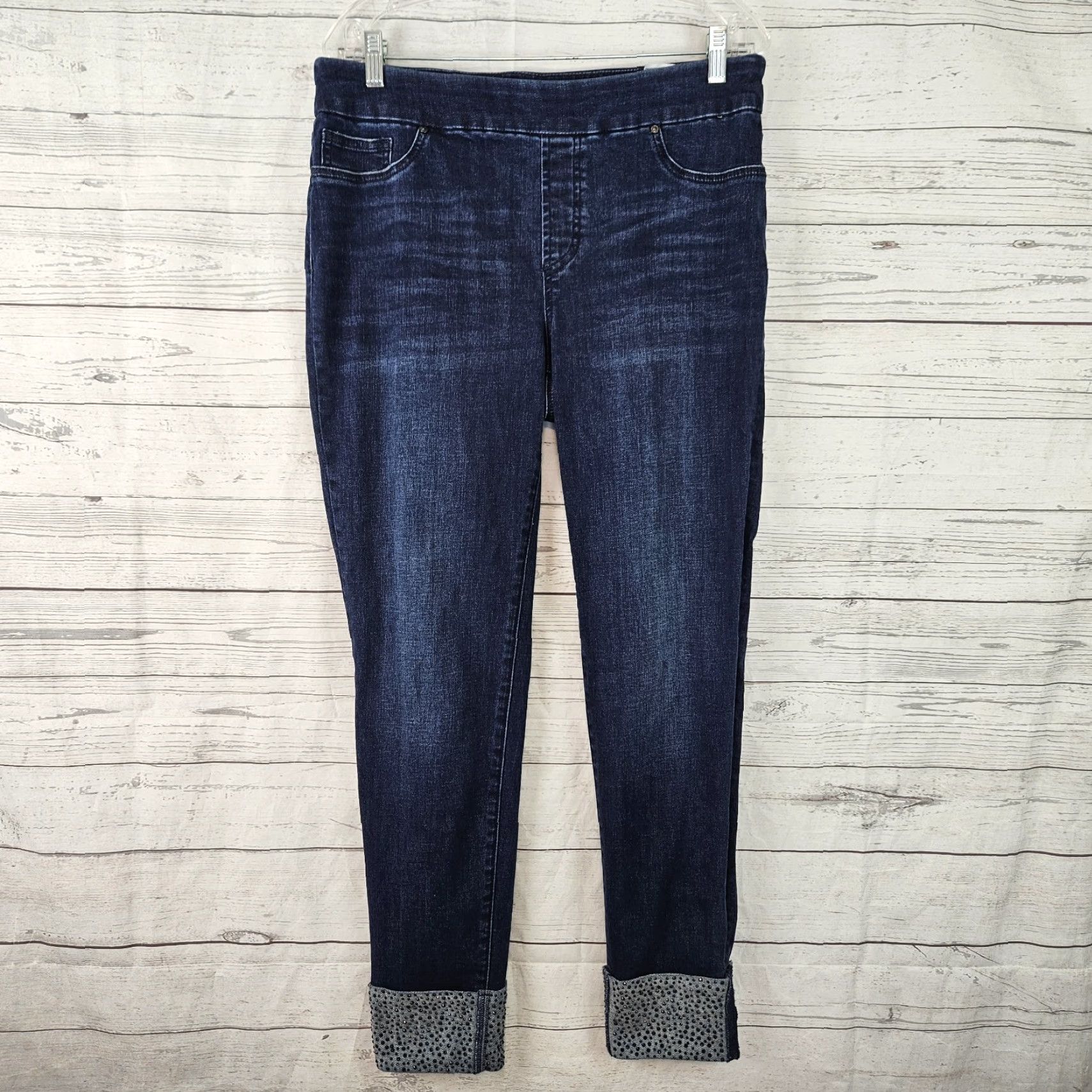 Vintage Chico's Womens Jegging Ankle Jeans Blue 10 Tall Pull On Cuffs Embellished Jeans Accessories Womens Size 32" / US 10 / IT 46 - 2 Thumbnail