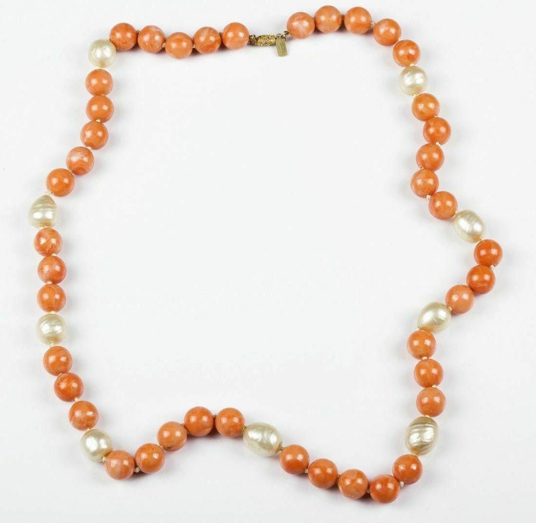 Designer Kenneth Lane Faux Pink Coral and Faux Baroque Pearl Necklace Size ONE SIZE - 1 Thumbnail