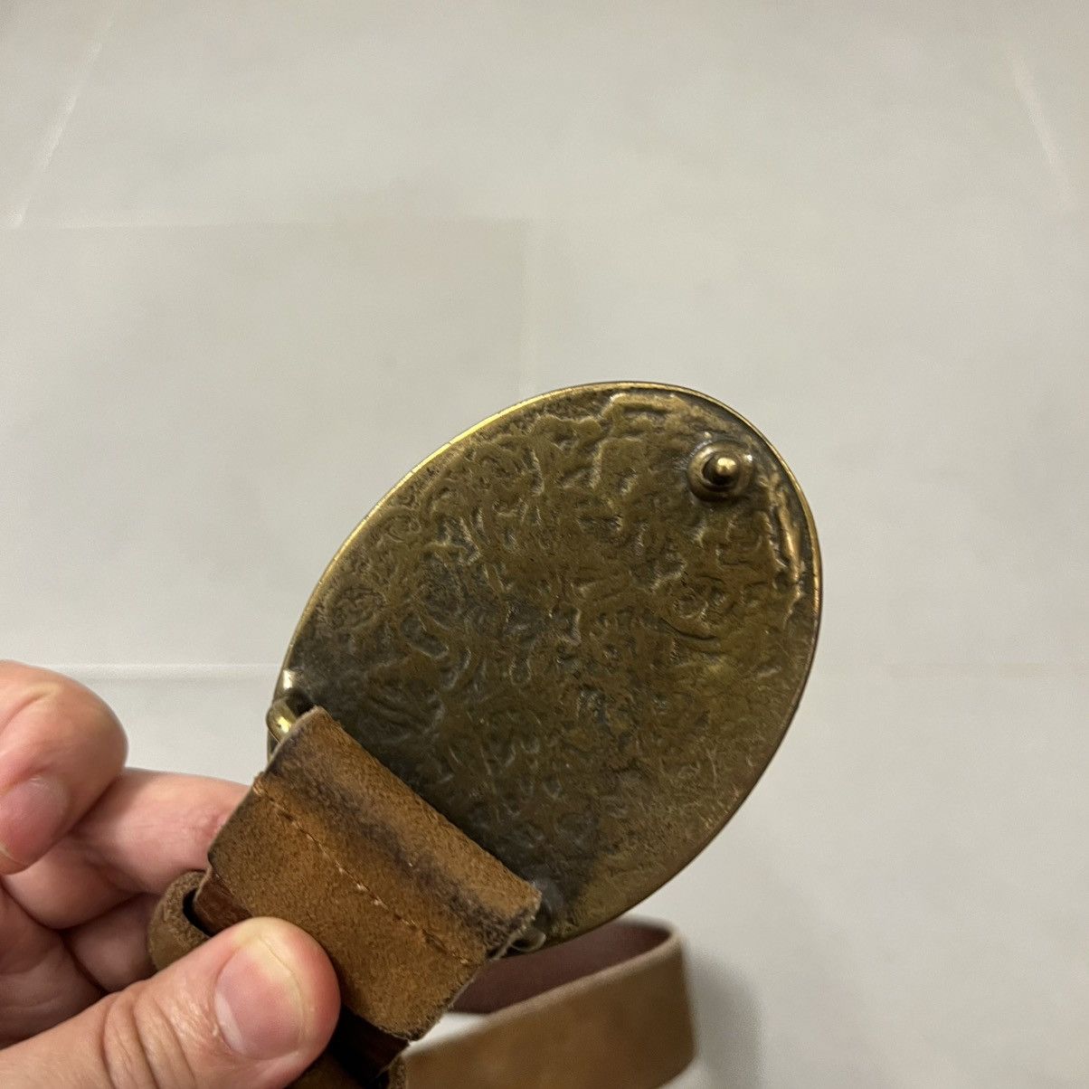 Vintage Vintage Country Music Brass Leather and Suede Belt Size 38 - 3 Thumbnail