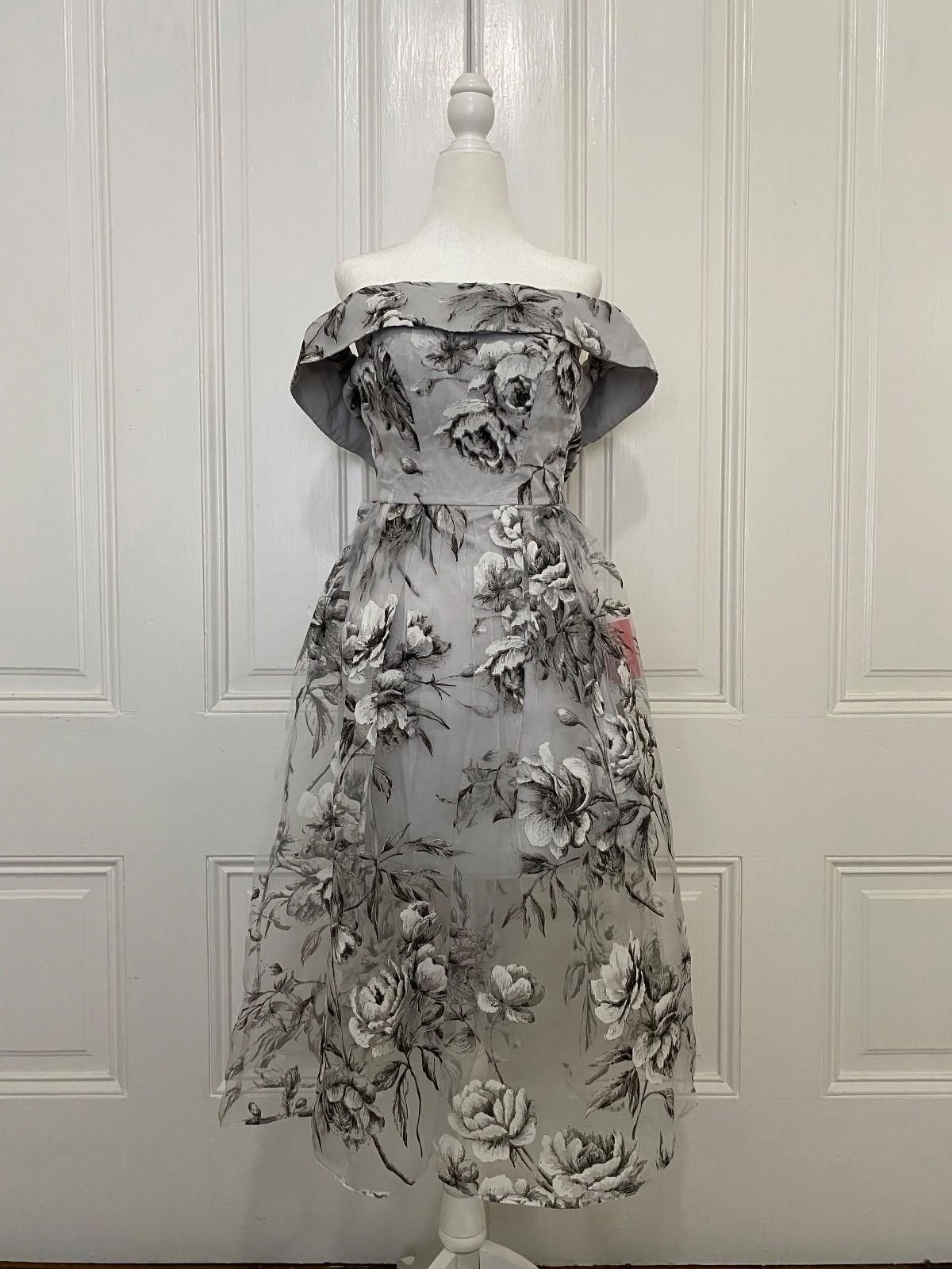 Asos NWT ASOS Organza Floral Dress in Silver (US 0) Size XS / US 0-2 / IT 36-38 - 4 Thumbnail