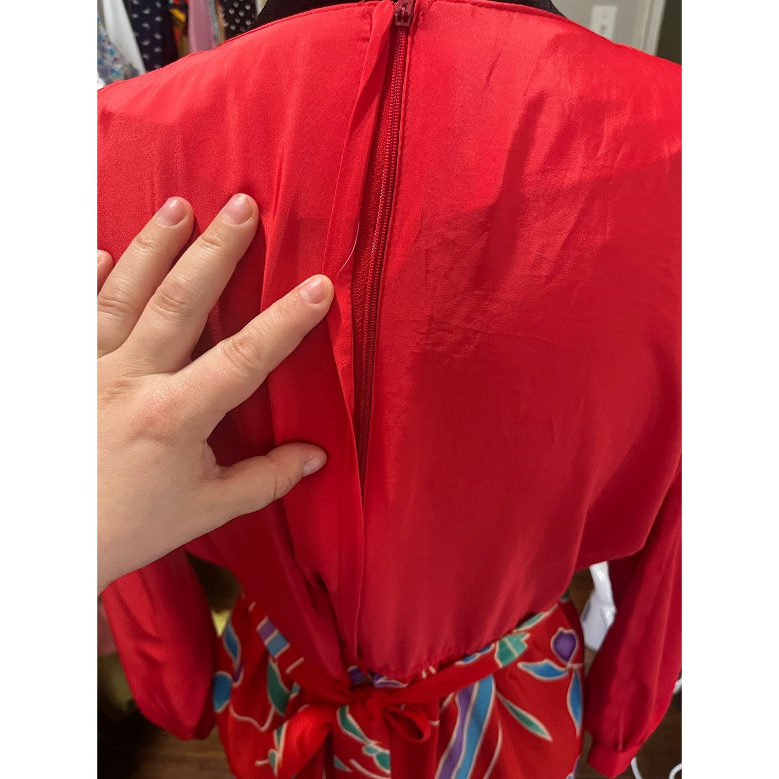 Vintage 1970s Red Blue Floral Maxi Dress Medium Large Boho Hippie Size L / US 10 / IT 46 - 7 Thumbnail
