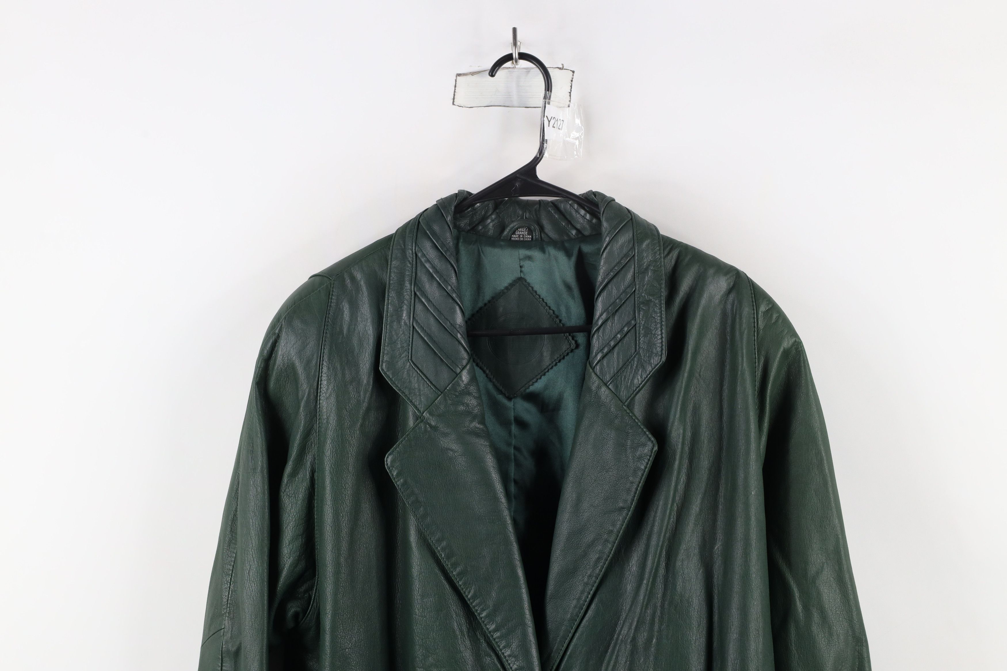 Vintage Vintage 90s Streetwear Leather Full Length Trench Coat Green Size L / US 10 / IT 46 - 2 Thumbnail