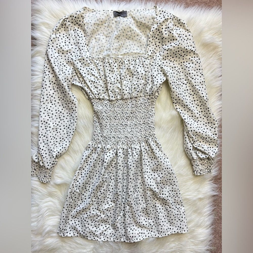 Other Aiden Black and White Smocked Sundress with Bishop Sleeves Size M / US 6-8 / IT 42-44 - 2 Thumbnail