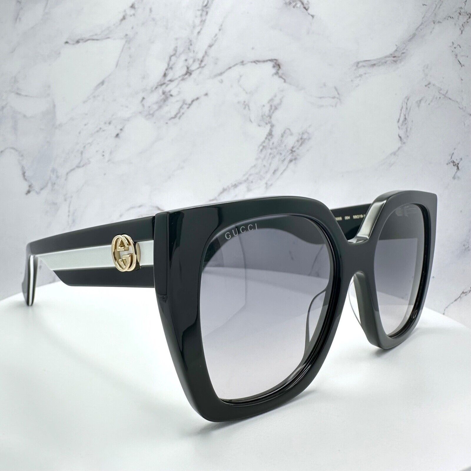 Gucci New Gucci Sunglasses Black White Gold Interlocking GG Size ONE SIZE - 11 Thumbnail