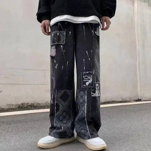 Japanese Brand × Jean Bandana Patchwork Straight Leg Baggy Jeans Size US 30 / EU 46 - 2 Thumbnail