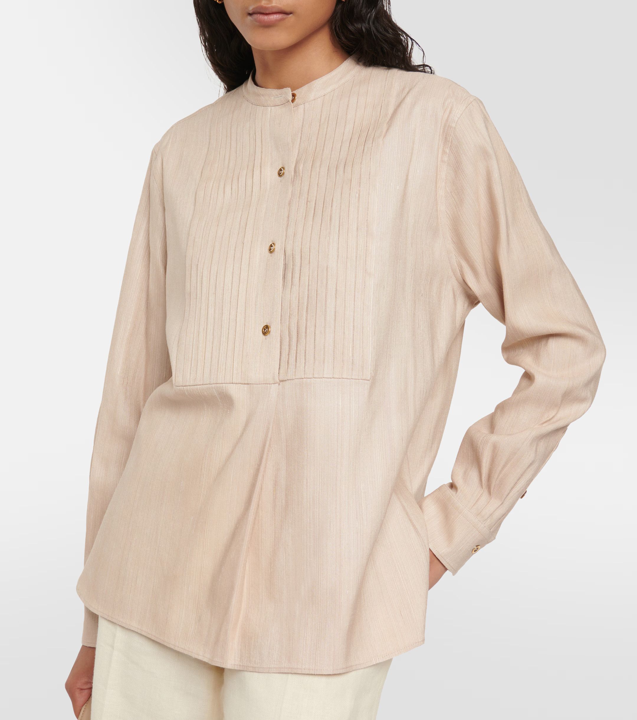 Loro Piana o1srvl11e0824 Jalia Light Tussah Silk Shirt in Beige Size XXL / US 16-18 / IT 52-54 - 2 Thumbnail