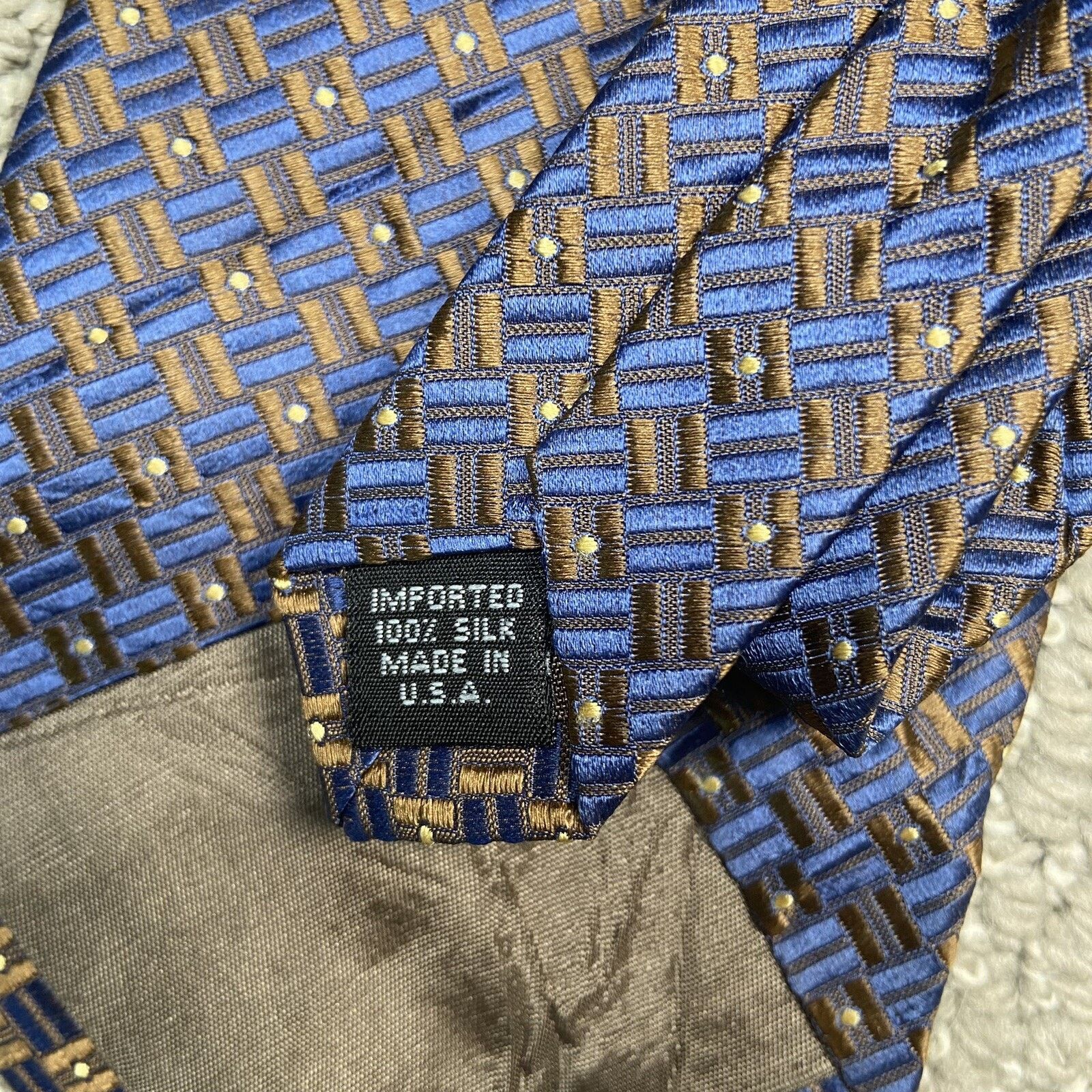 Perry Ellis PERRY ELLIS 100% Silk Tie Men's Blue Brown 4x57 USA Size ONE SIZE - 3 Thumbnail