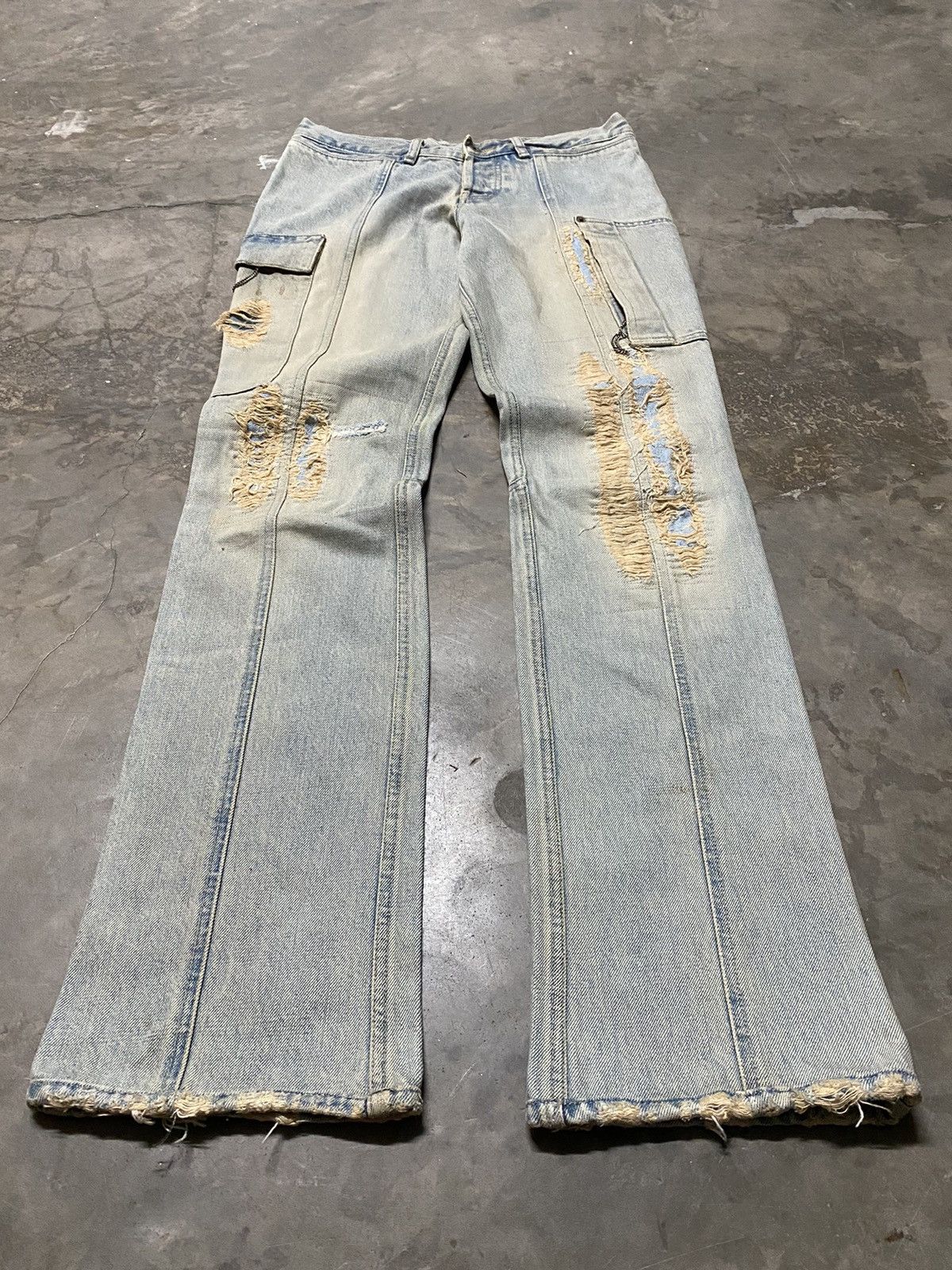 Japanese Brand × Vintage Flare Jeans Japan Ossa Mondo Utility Cargo Distressed Ripped Size US 30 / EU 46 - 1 Thumbnail