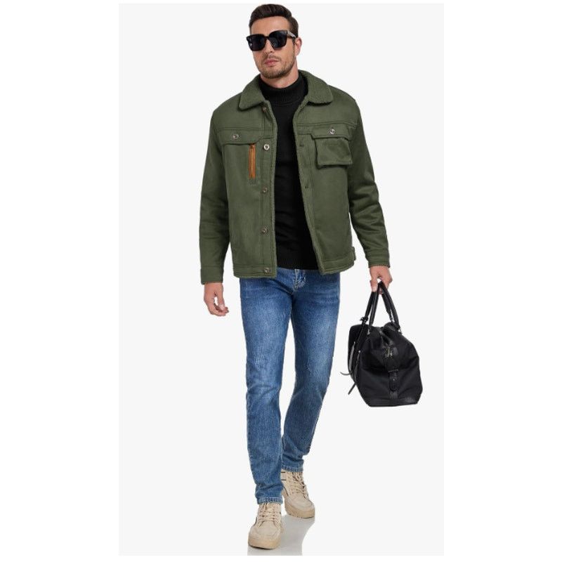 The Unbranded Brand Mens Army Green Sherpa Lined Jacket Lapel CottonEXTRALARGE Size US XL / EU 56 / 4 - 2 Thumbnail