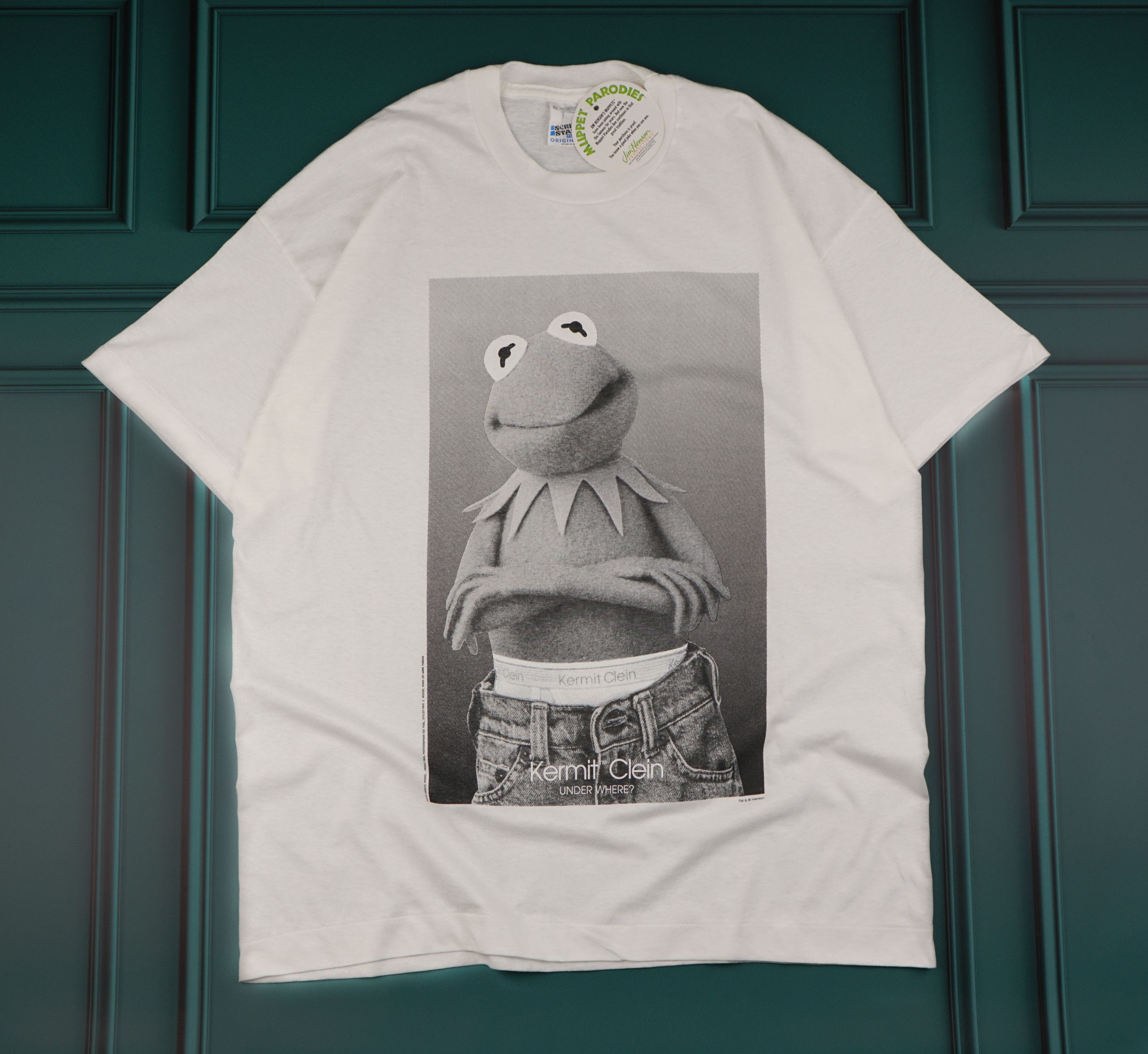 image of Cartoon Network x Movie Vintage 1990S Kermit Clein Muppets Sesame Street T-Shirt in White (Size XL)