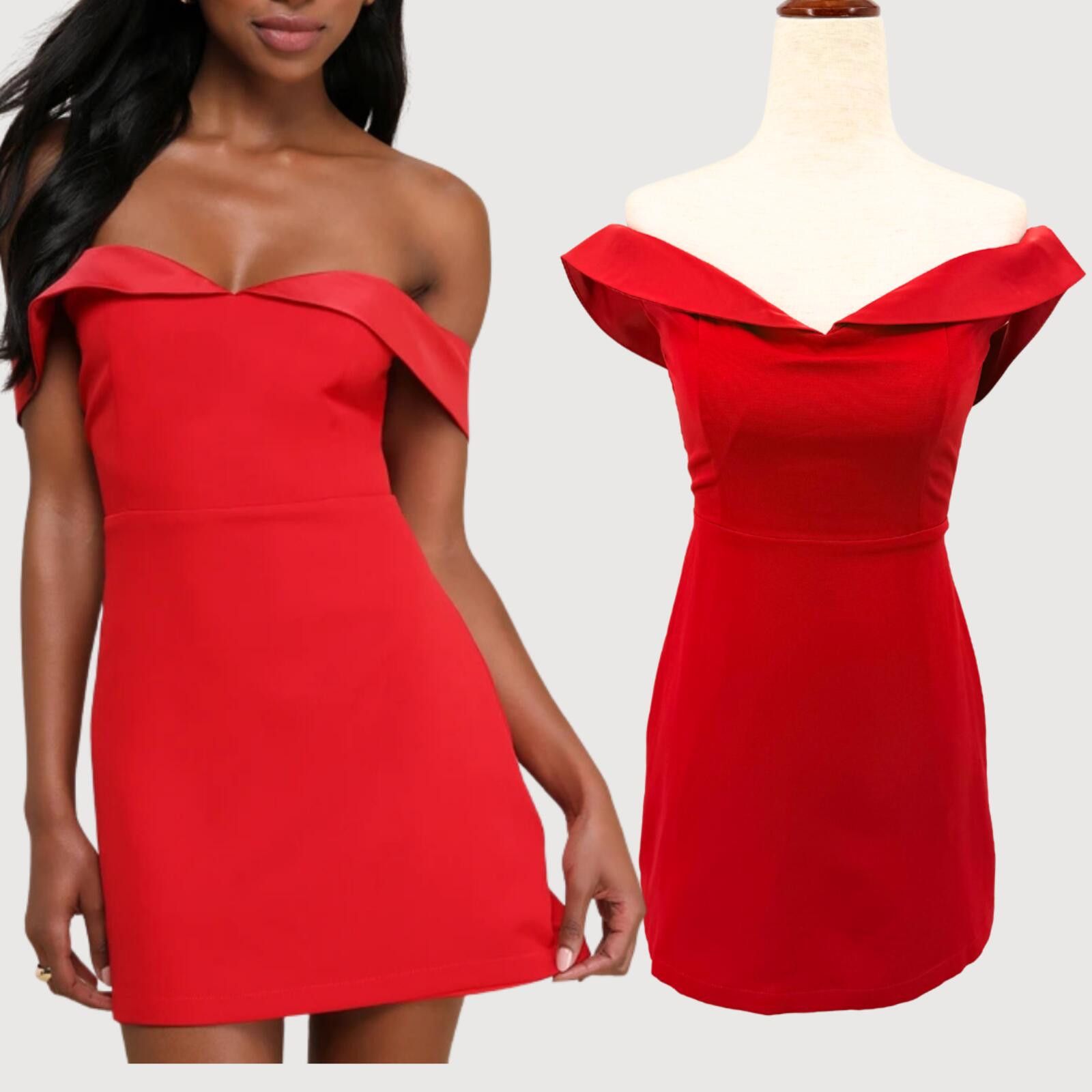 Lulus Lulus Red Off Shoulder Mini Dress Bodycon NWT XS Size XS / US 0-2 / IT 36-38 - 1 Thumbnail