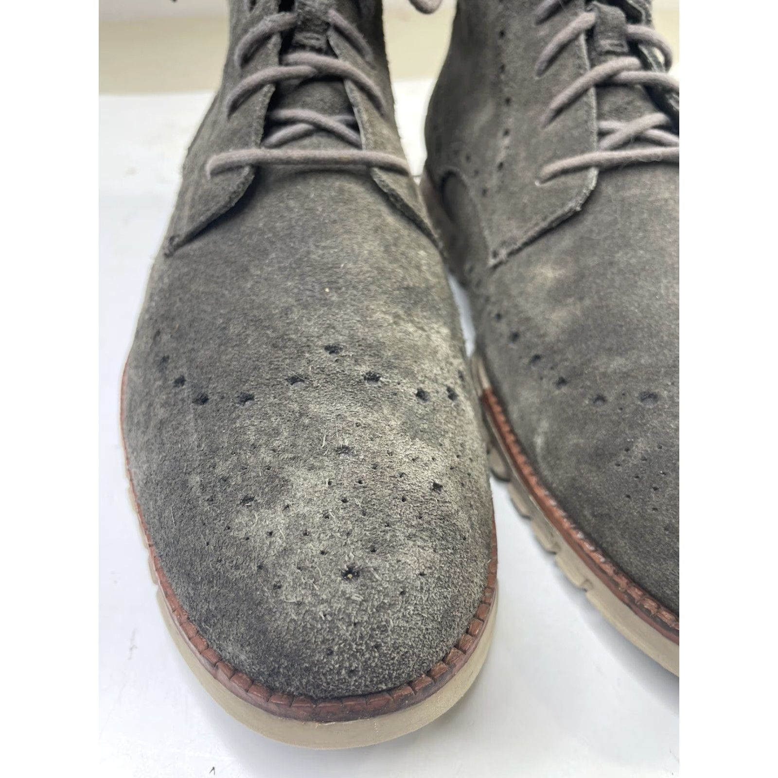 Cole Haan VINTAGE Cole Haan Zerogrand Boots Wingtip Suede Leather Gray Leather 10.5 M Mens Size US 11 / EU 44 - 6 Thumbnail