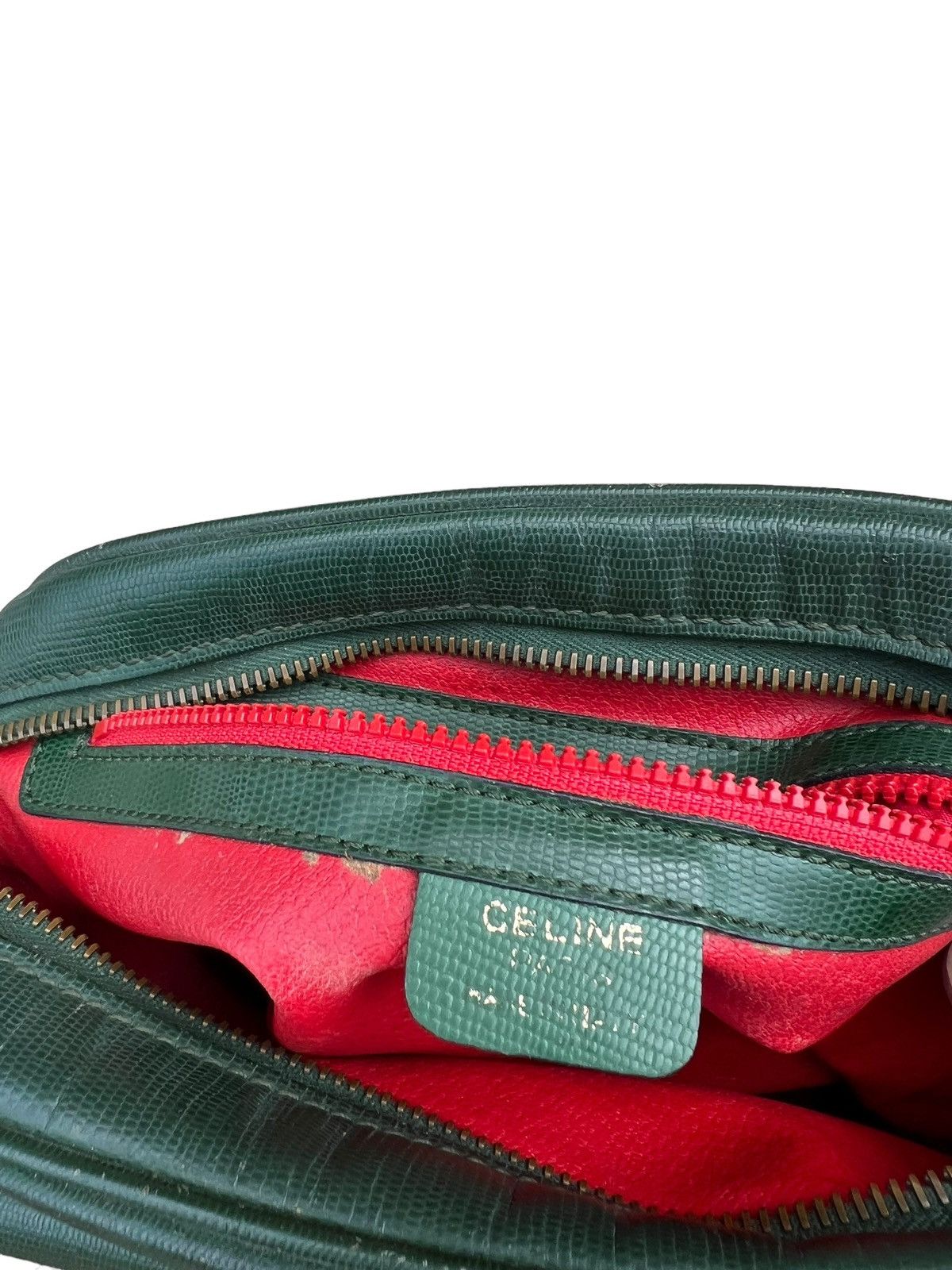 Celine × Leather Vintage CELINE Distress Patina Green Leather Bag riri Zipper Size ONE SIZE - 23 Thumbnail