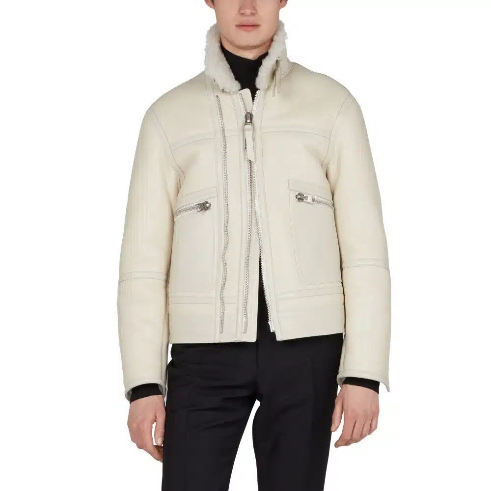 Tom Ford o1loc1c1024 LBS024 Shearling Biker Jacket in White Size US M / EU 48-50 / 2 - 2 Thumbnail