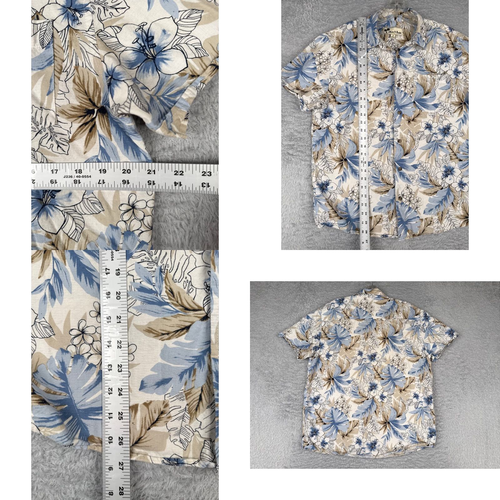 Olive Oliver & Burke Shirt Men Medium Blue Beige Floral Button Up Cotton Hawaiian Size US M / EU 48-50 / 2 - 8 Thumbnail