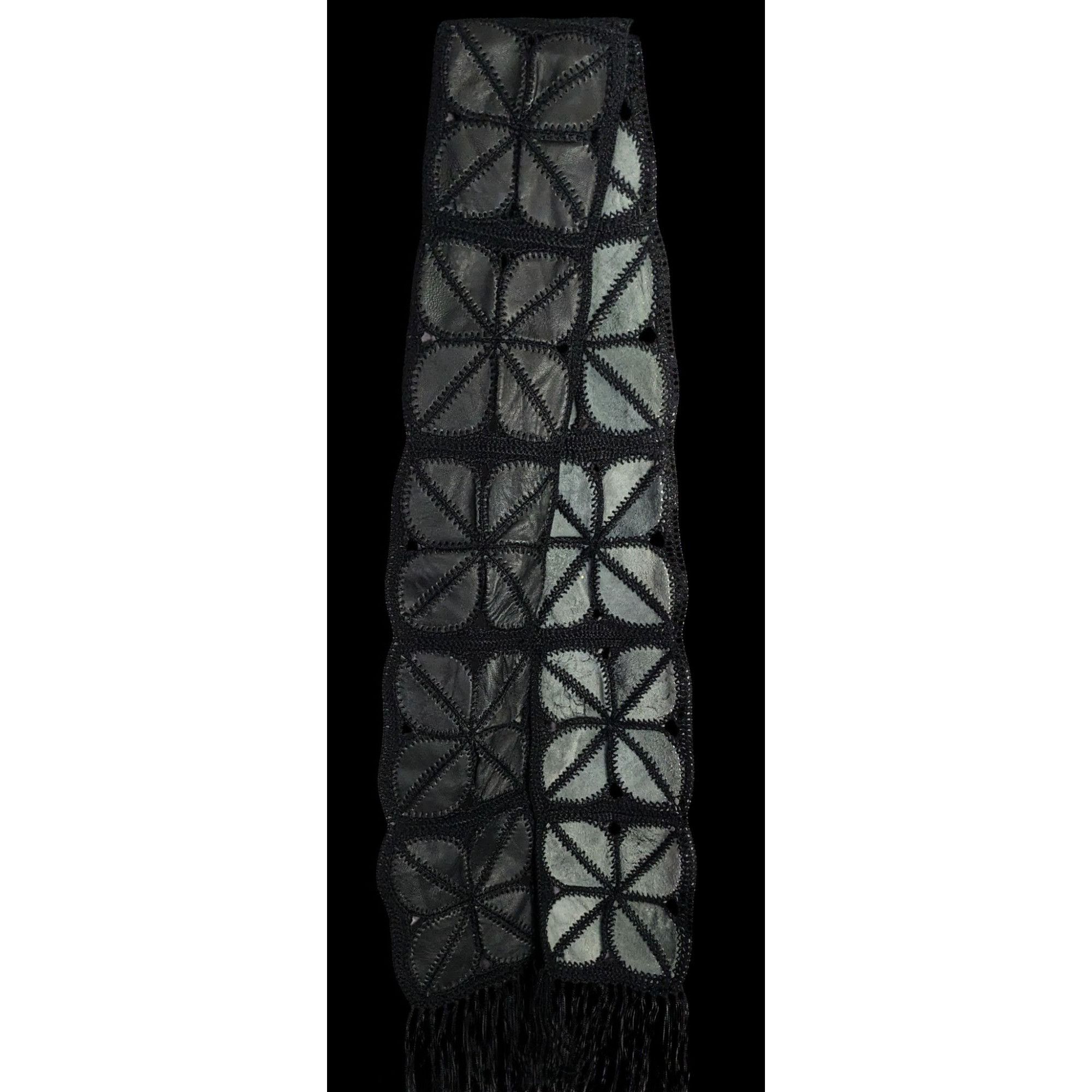 Other Vintage Bohemian Leather & Crochet Patchwork Scarf With Frin Size ONE SIZE - 2 Thumbnail