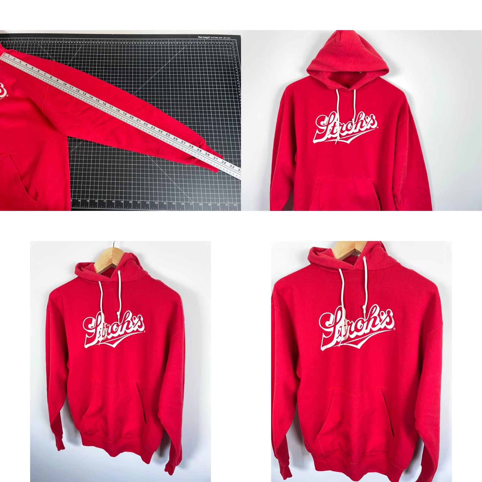 Vintage VINTAGE Medallion 80s Strohs Beer Hoodie Shirt Men XL Red Pullover Graphic Print Crew Neck Hooded 50/50 Blend Size US XL / EU 56 / 4 - 8 Thumbnail