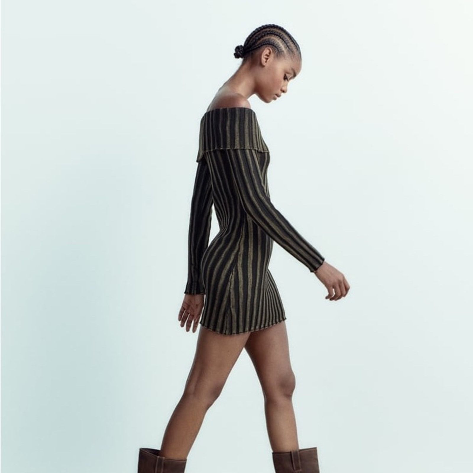 Zara ZARA BLOGGER FAVORITE OFF-THE-SHOULDER ACID WASH KNIT DRESS Size S / US 4 / IT 40 - 5 Thumbnail