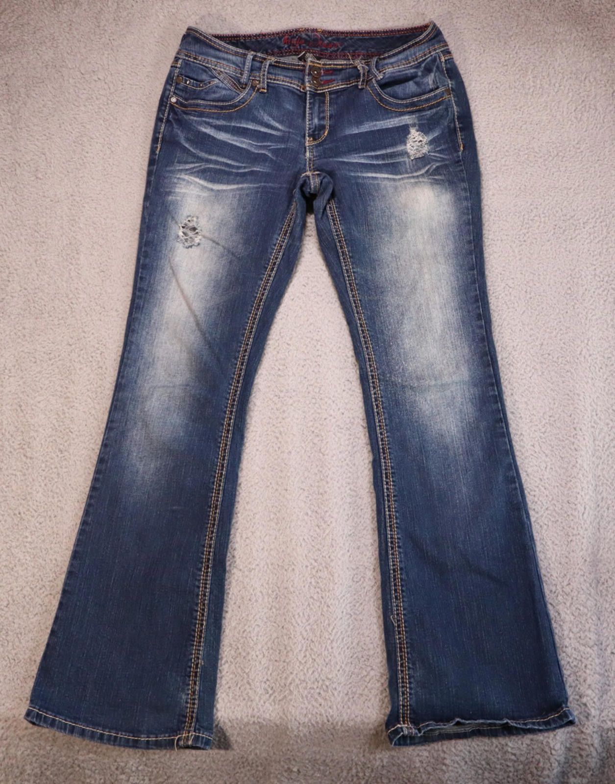 Designer Ariya jeans womens 11/12 blue denim embroidered stretch dist Size 34" / US 12 / IT 48 - 1 Thumbnail