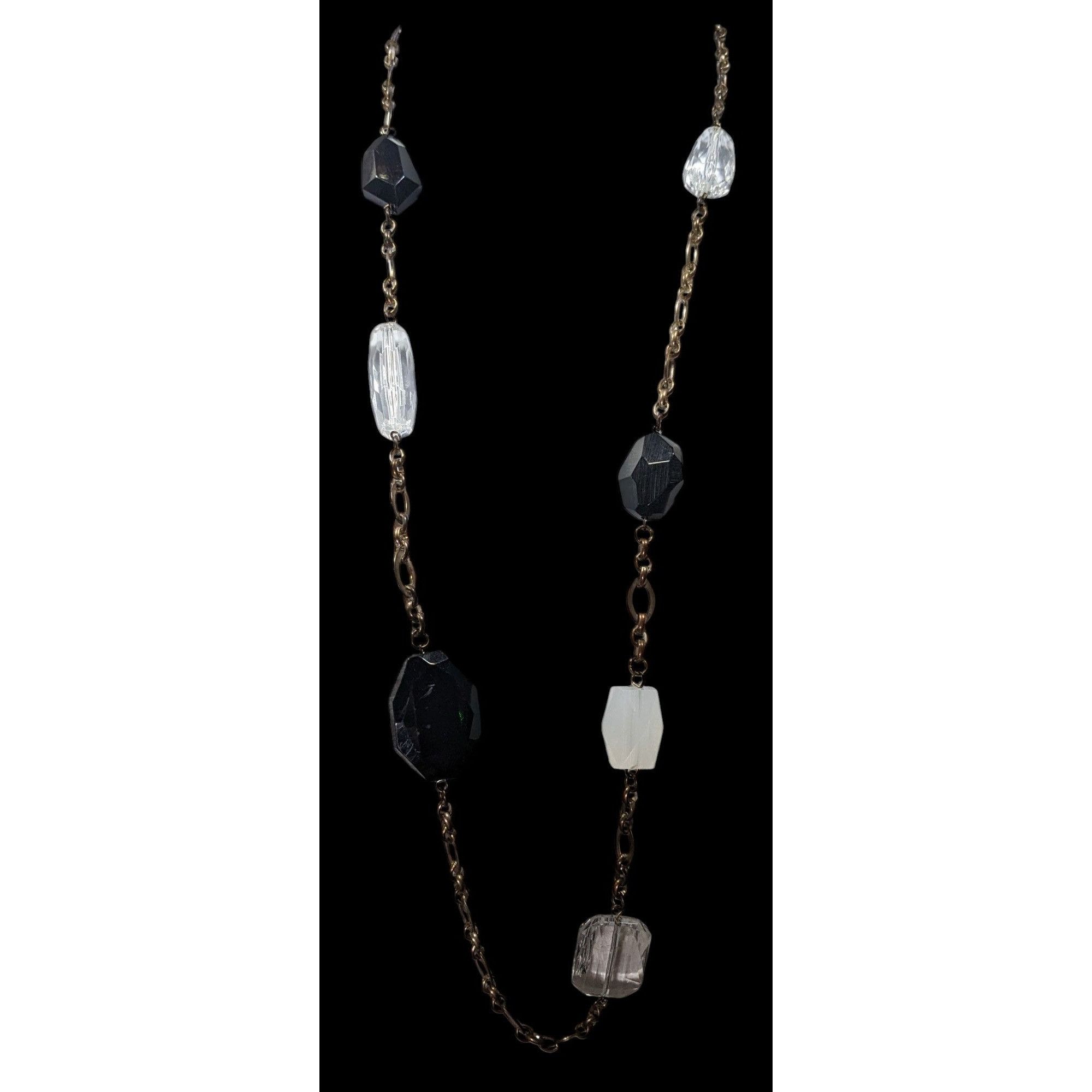 Other Chunky Black And Clear Gemmed Necklace With Gold Tone Chain Size ONE SIZE - 4 Thumbnail