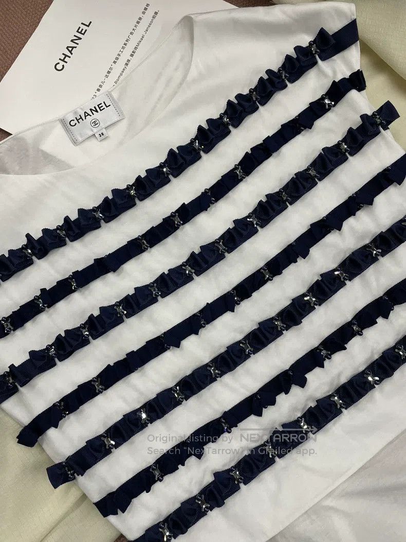 Chanel Chanel 21C handmade beaded bow blue beaded short sleeve Size XS / US 0-2 / IT 36-38 - 2 Thumbnail
