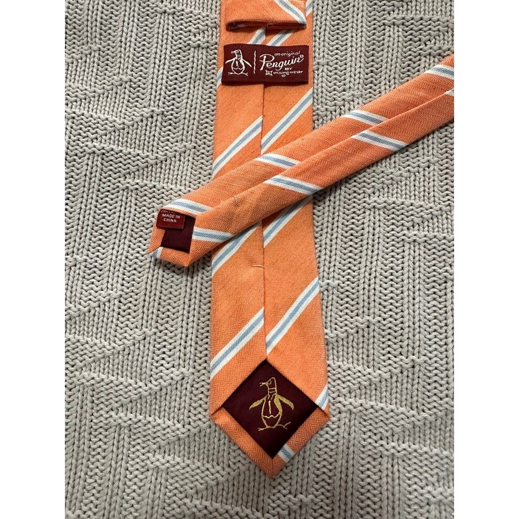 Original Penguin The Original Penguin orange striped linen tie Size ONE SIZE - 2 Thumbnail